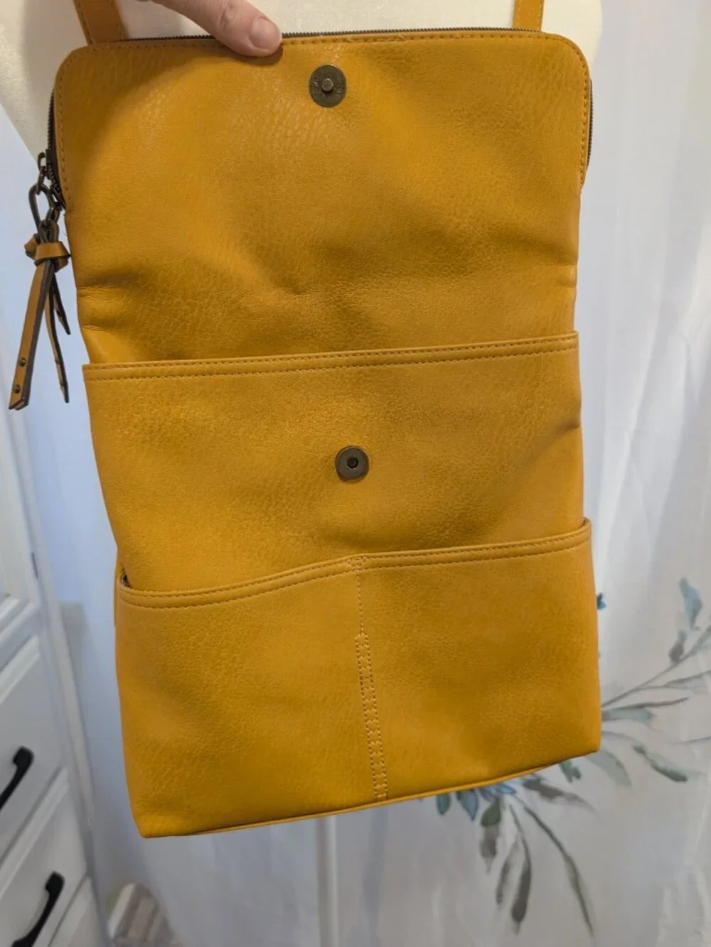 Mustard Yellow Small Backpack Purse Slip and Zippered Pockets